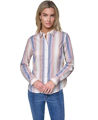 Nautica Women's Cotton-Blend Roll-Tab Button-Front Shirt
