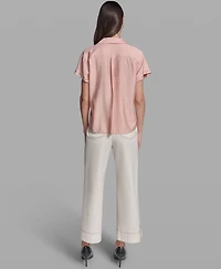 Karl Lagerfeld Paris Women's Short-Sleeve Camp Collar Shirt