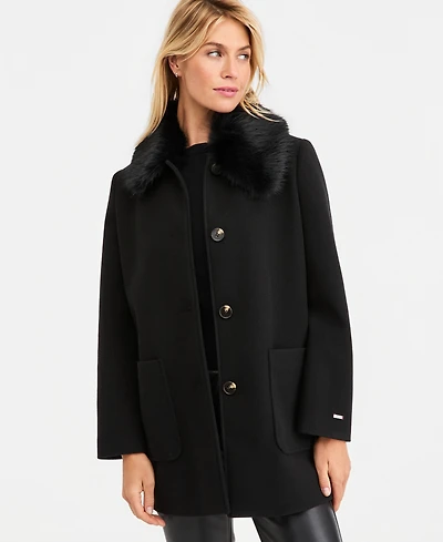 Tahari Women's Faux-Fur-Collar Car Coat, Created for Macy's