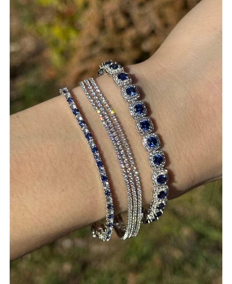 Suzy Levian Sterling Sapphire Halo Tennis Bracelet
