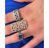 Suzy Levian Sterling Silver Sapphire and Created White Halo Ring