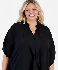 Anne Klein Plus Split-Neck Ruffle-Front Dolman-Sleeve Blouse