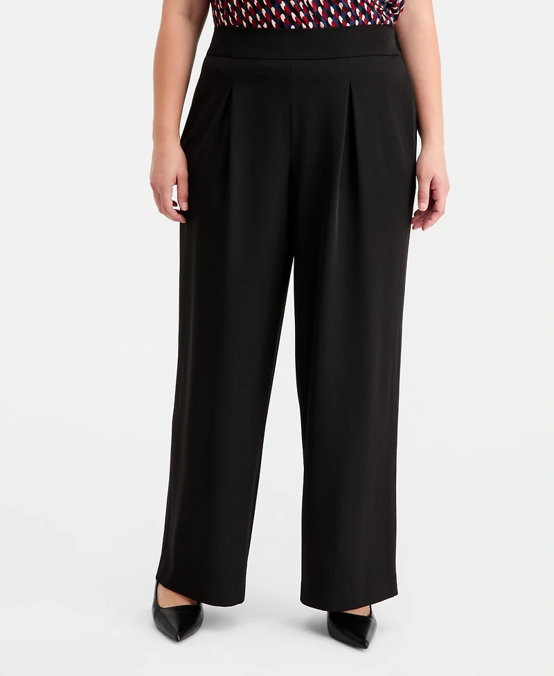 Anne Klein Plus Pleat-Front Wide Leg Pants