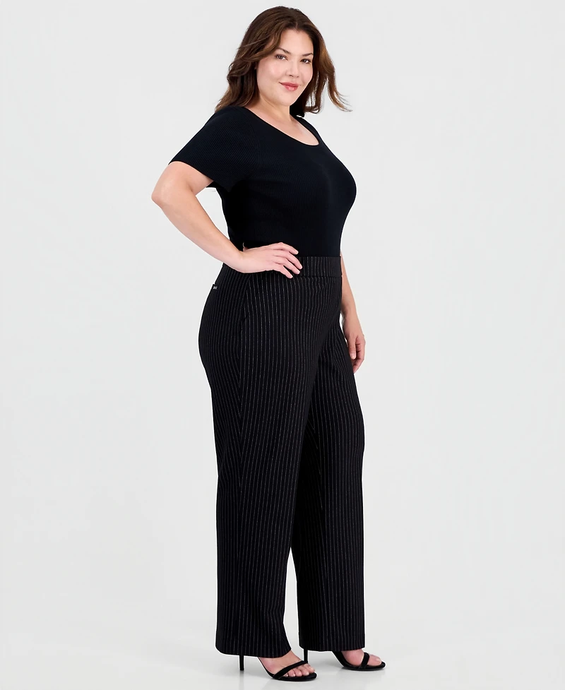 Anne Klein Plus Pinstriped Pull-On Pants