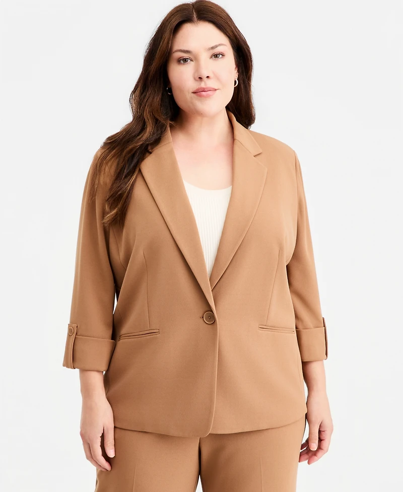 Anne Klein Essentials Plus Roll-Tab-Sleeve One-Button Blazer