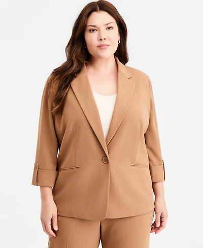Anne Klein Essentials Plus Roll-Tab-Sleeve One-Button Blazer