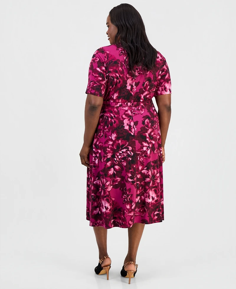 Kasper Plus Pleated Belted Fit & Flare Dress