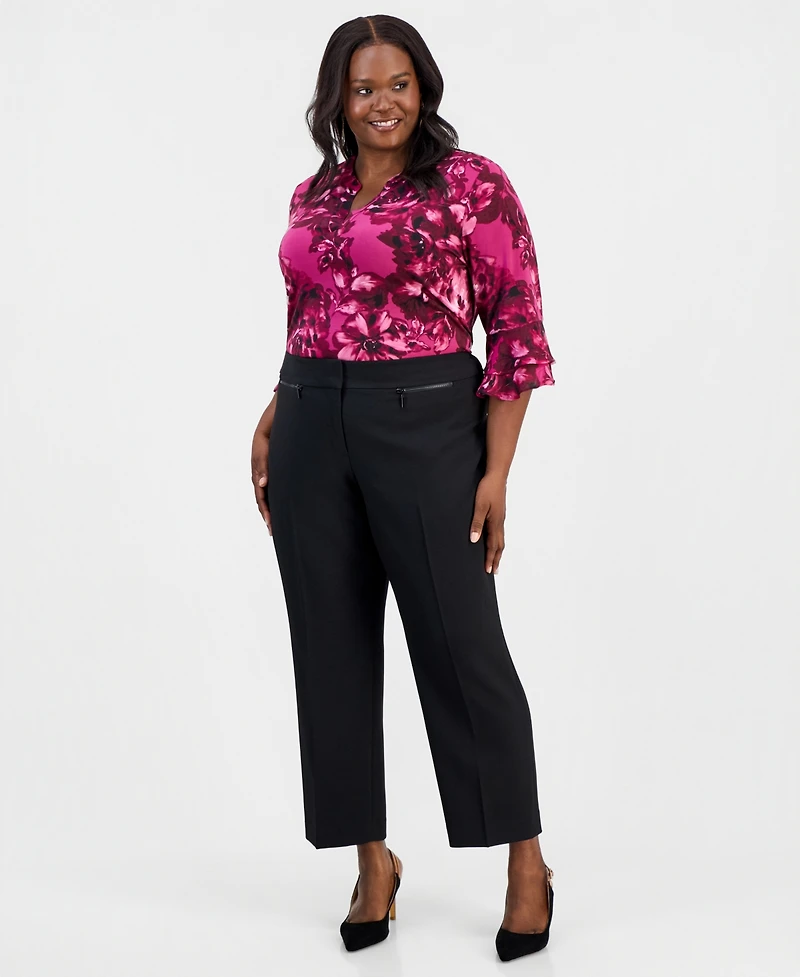 Kasper Plus High-Rise Slim-Leg Pants