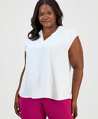Kasper Plus Sleeveless Pleated-Neck Top