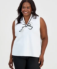 Kasper Plus Sleeveless Tie-Neck Top