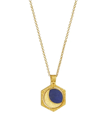 Ottoman Hands Lapis Moon Rotating Pendant Necklace