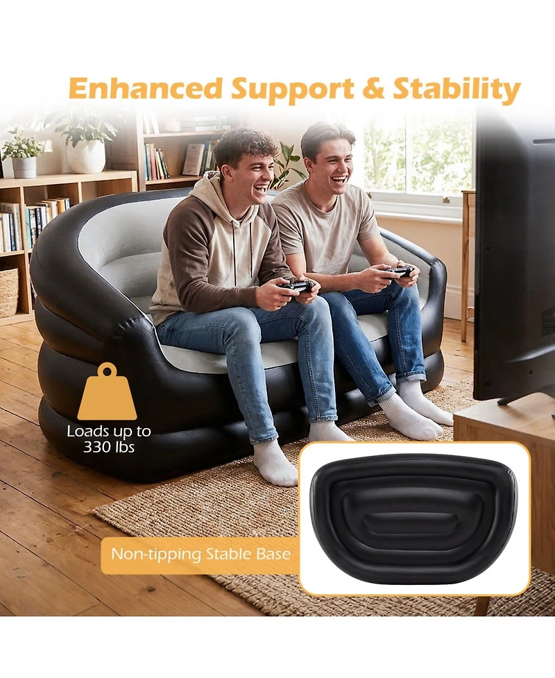 Sugift Portable Inflatable Loveseat Sofa with Flocked Surface for Two