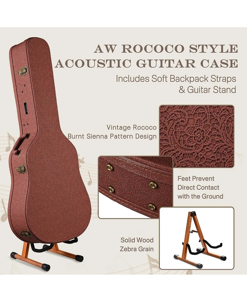 Yescom Acoustic Guitar Hard Case with Backpack Strap and Folding Stand Fits 40" 41" Dreadnought 2026 Exclusive Edition Rococo Burnt Sienna