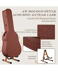 Yescom Acoustic Guitar Hard Case with Backpack Strap and Folding Stand Fits 40" 41" Dreadnought 2026 Exclusive Edition Rococo Burnt Sienna