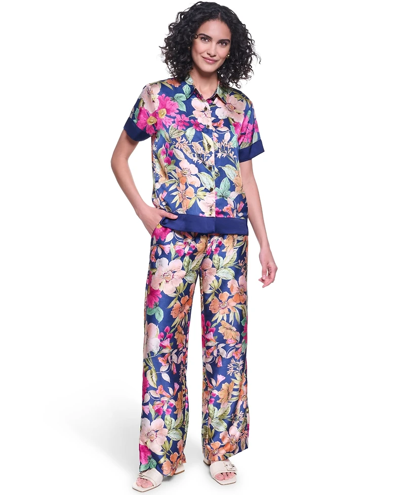 Karl Lagerfeld Paris Women's Soft Floral Print Pull-On Pants
