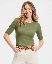 Lands' End Women's Elbow Sleeve Polished Essentials High Neck Low Back Top