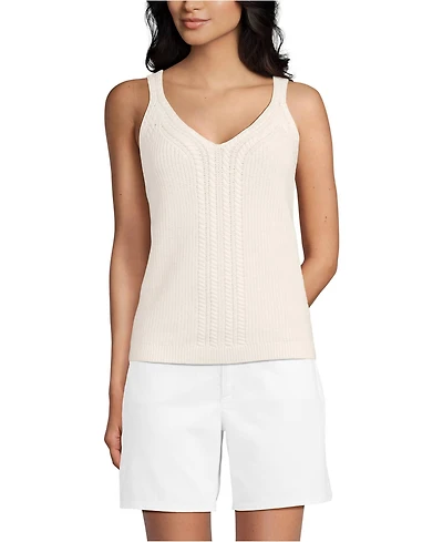 Lands' End Women's Cotton Cable Vneck Tank Sweater