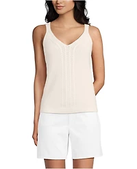 Lands' End Women's Cotton Cable Vneck Tank Sweater