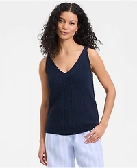 Lands' End Women's Cotton Cable Vneck Tank Sweater