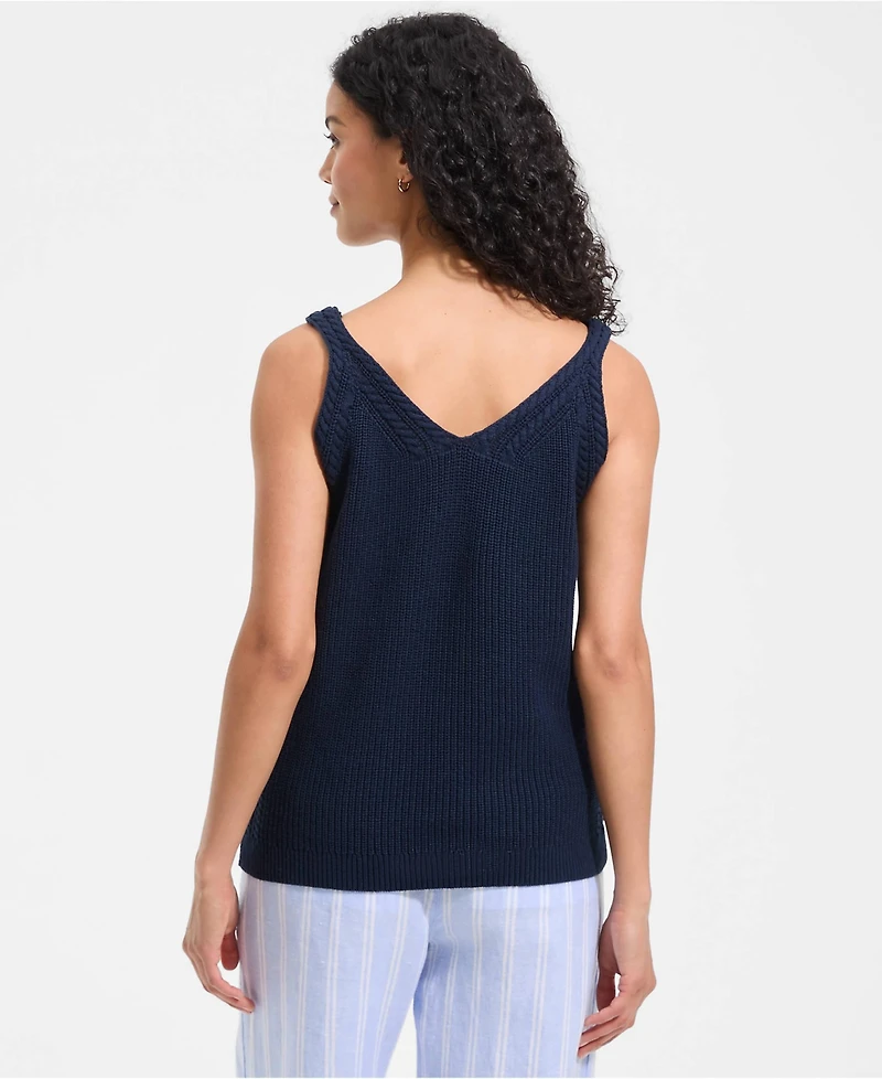 Lands' End Women's Cotton Cable Vneck Tank Sweater