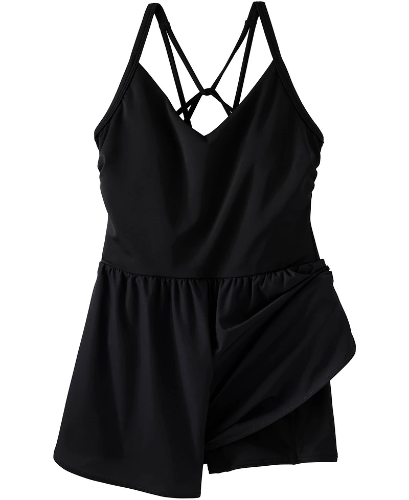 Lands' End Women's Tugless V-Neck Strappy X-Back Swim Romper