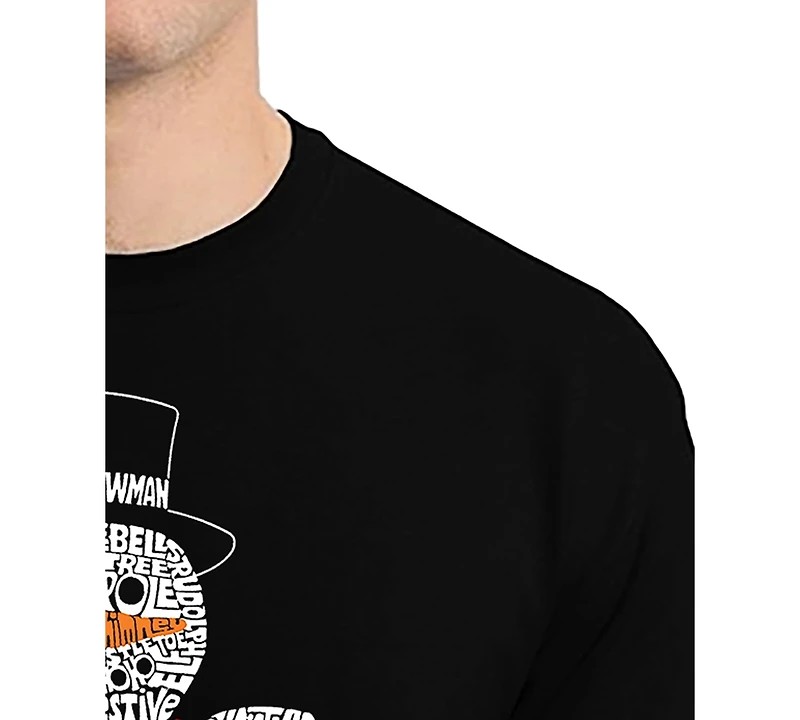 La Pop Art Men's Peeking Snowman Christmas Word T-Shirt