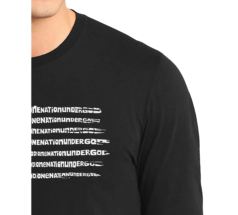 La Pop Art Men's One Nation Under God American Flag Cross Word Long-Sleeve T-Shirt