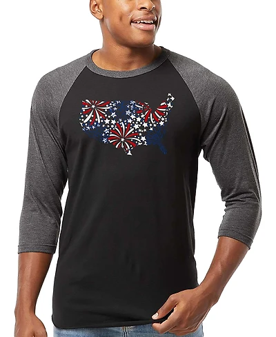 La Pop Art Men's Usa Fireworks and Stars Word Raglan-Sleeve T-Shirt