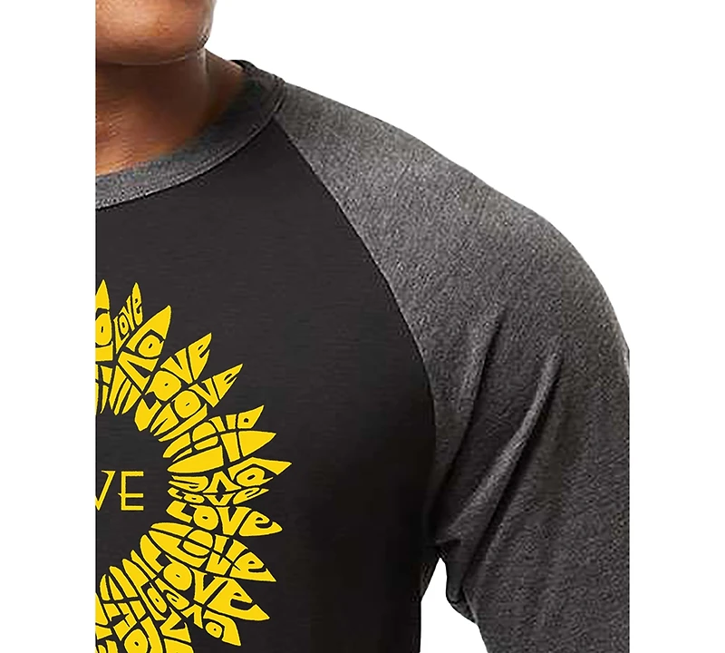 La Pop Art Men's Love Sunflower Word Raglan-Sleeve T-Shirt