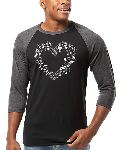 La Pop Art Men's Music Notes Heart Word Raglan-Sleeve T-Shirt