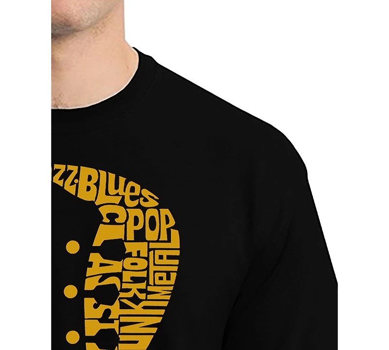 La Pop Art Men's Music Genres Guitar Neck Word T-Shirt