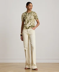 Lauren Ralph Petite Palm Frond Print Short-Sleeve Sweater