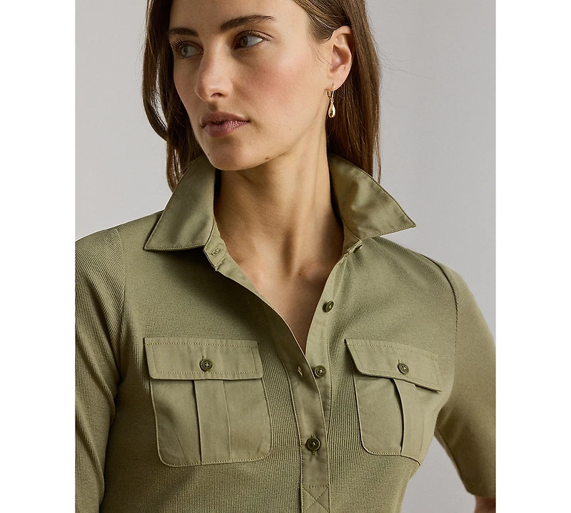 Lauren Ralph Petite Rib-Knit Slim Fit Collared Top