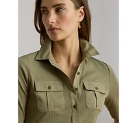 Lauren Ralph Petite Rib-Knit Slim Fit Collared Top