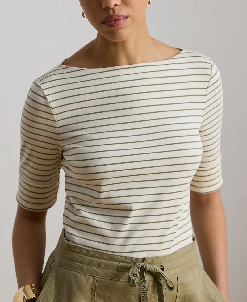 Lauren Ralph Petite Striped Boat Neck T-Shirt