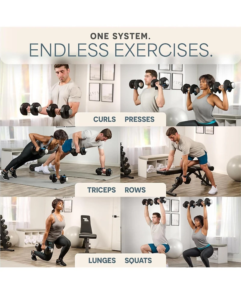 Lifepro Adjustable Dumbbells Set with Rack - Compact 5-in-1 Hand Weights for Home Gym, Quick Adjust, Secure Grip