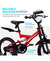 18" Kids Bike with Adjustable Seat, Dual Brakes, Suspension and Training Wheels for Ages 6–9
