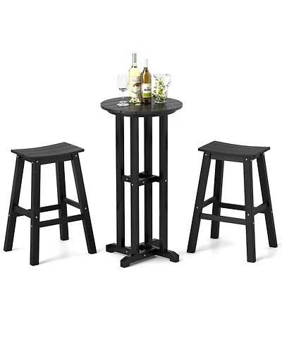 Gymax 3PCS Outdoor Hdpe Bar Table and Chair Set for 2 Footrests for Garden Yard Pool