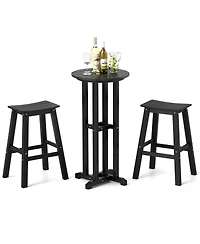 Gymax 3PCS Outdoor Hdpe Bar Table and Chair Set for 2 Footrests for Garden Yard Pool
