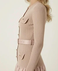 Modenaire Women's Ribbed Knit Satin Belted Midi Dress