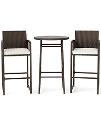 Gouun 3 Piece Outdoor Patio Bar Set with Pe Wicker Bar Height Table and 2 Cushioned Bar Chairs