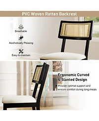 Sugift Rattan Dining Chairs Set of 2 Fabric Upholstered Kitchen Chairs with Padded Seat and Rubber Wood Legs