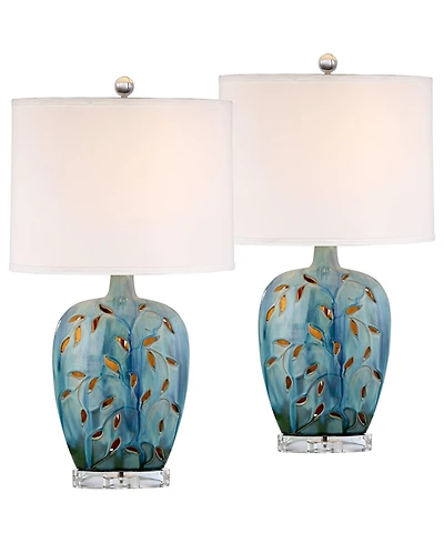 360 Lighting Devan Modern Table Lamps 24 1/2" High Set of 2 Ceramic with Led Nightlight Oval Shade for Bedroom Living Room Bedside House