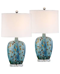 360 Lighting Devan Modern Table Lamps 24 1/2" High Set of 2 Ceramic with Led Nightlight Oval Shade for Bedroom Living Room Bedside House