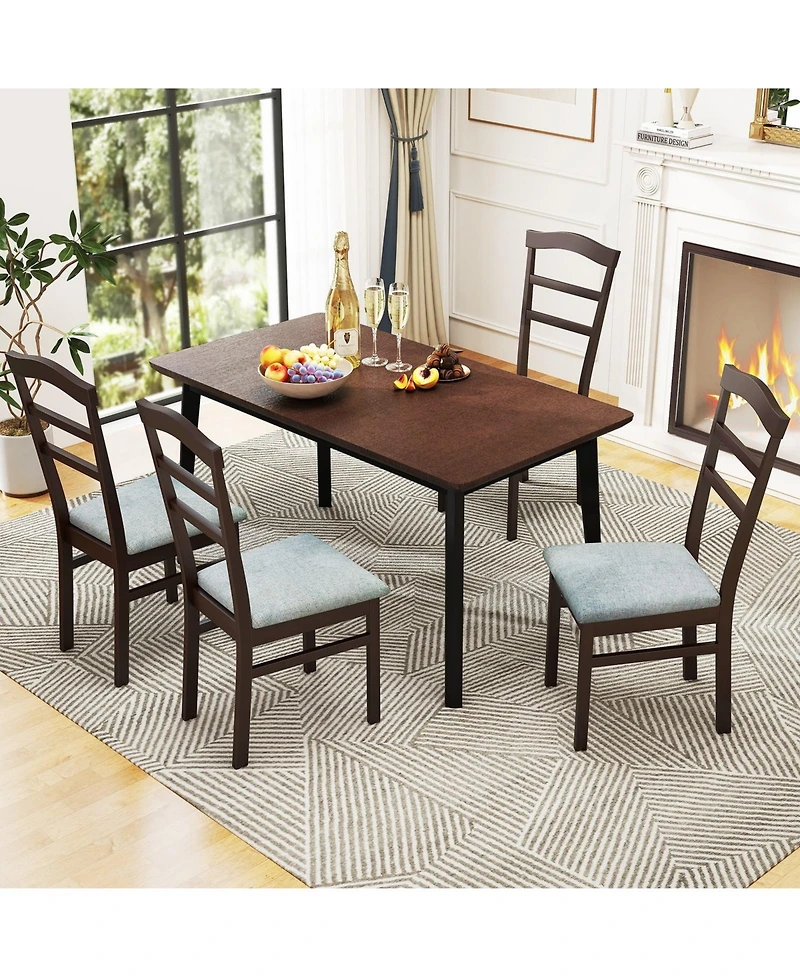 Slickblue Farmhouse Wooden Dining Chair Set of 2 with Linen Fabric Cushioned Seating