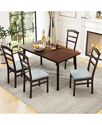 Slickblue Farmhouse Wooden Dining Chair Set of 2 with Linen Fabric Cushioned Seating