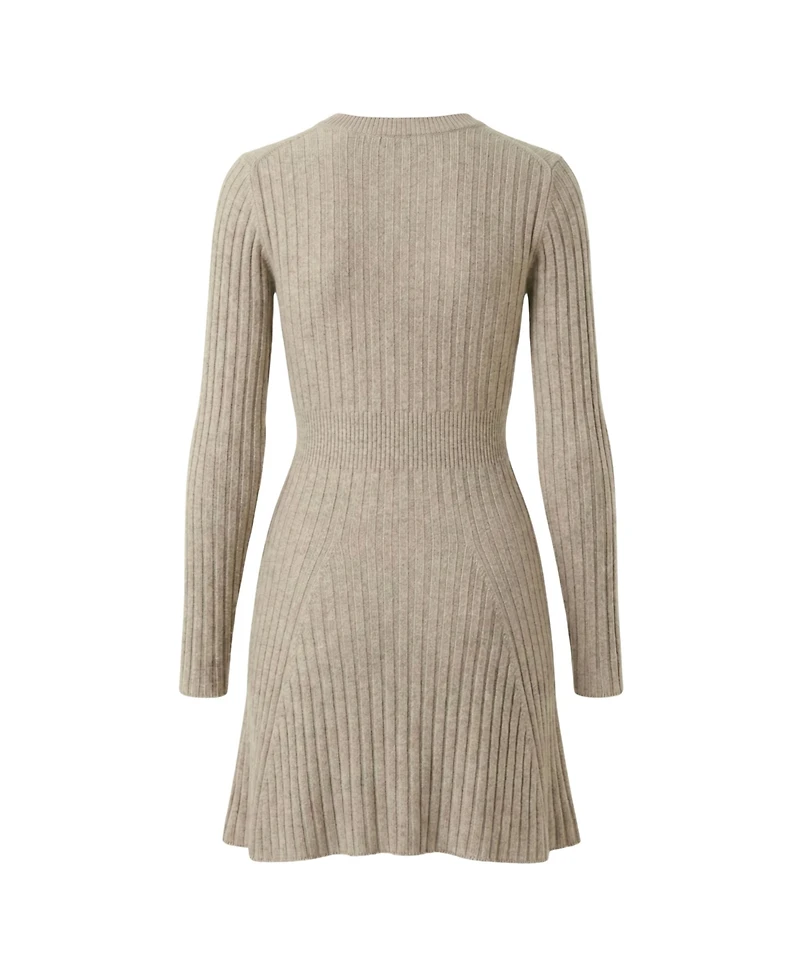 Modenaire Women's Ribbed Knit Long-Sleeve Flared-Hem Sweater Dress