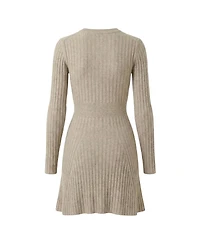 Modenaire Women's Ribbed Knit Long-Sleeve Flared-Hem Sweater Dress