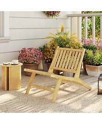 Gymax Teak Wood Outdoor Reclining Chair Natural Mid Century Accent Chair w/ Backrest