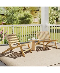 Gymax 4PCS Teak Wood Outdoor Reclining Chair Natural Mid Century Accent Chair w/ Backrest